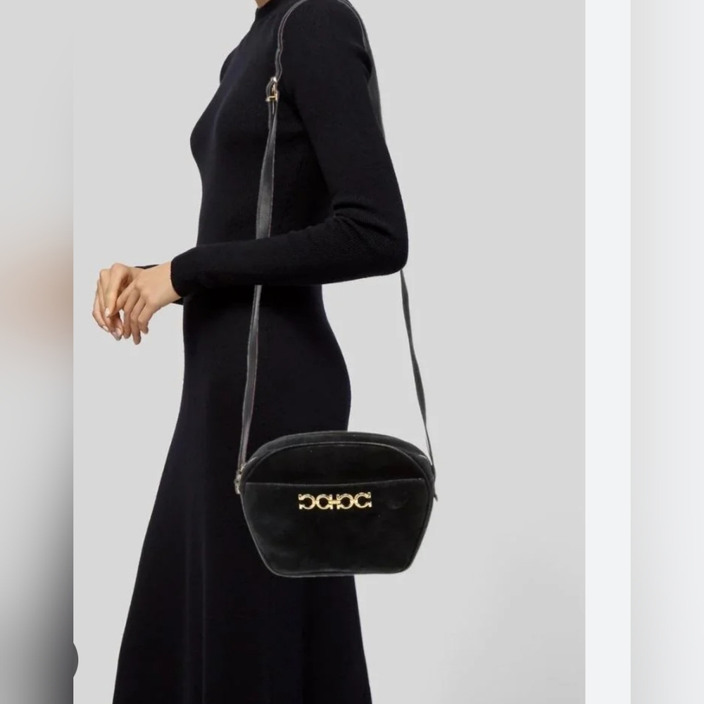 Ferragamo Black Suede Bag with Gold Accents - Picture 4 of 15